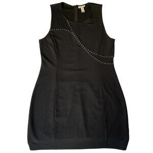 AMBAR Women Dress XL Black Geometric Sheath Studded Mesh Sleeveless Knee Length